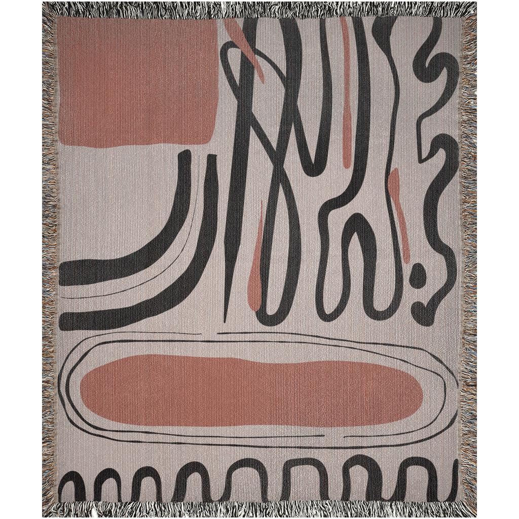 Abstract Terracotta and Black Scribble Woven Cotton Blanket