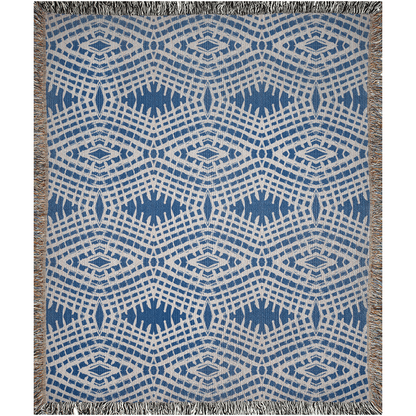 Blue Diamond Lattice Woven Cotton Blanket