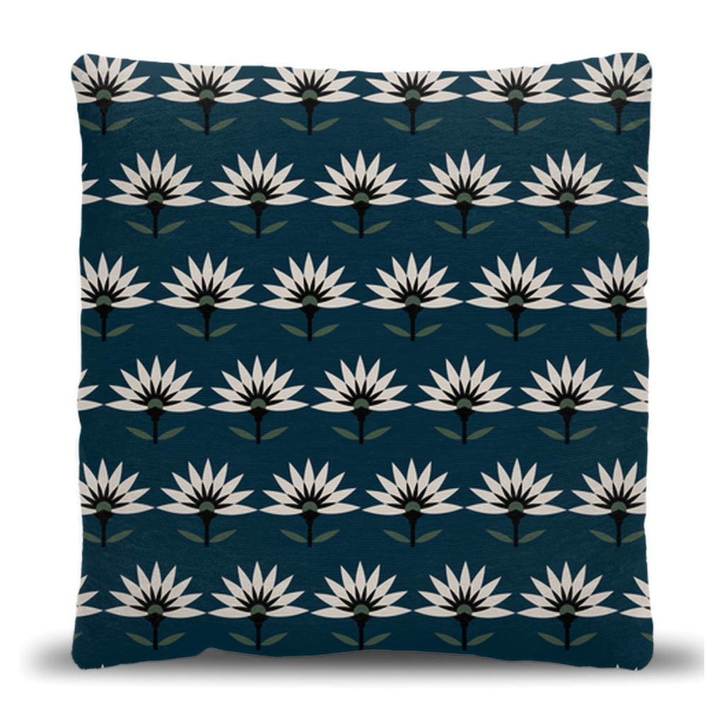 Blue Art Deco Flower Woven Pillow