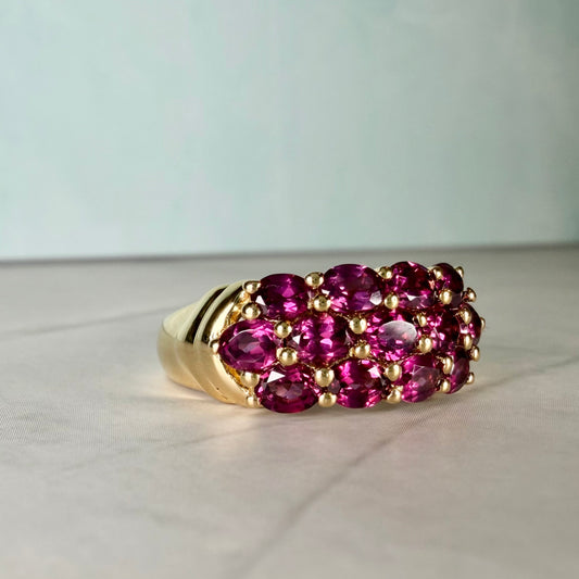 Vintage Style Garnet Cluster Ring | Gold Plated Sterling Silver Statement Ring
