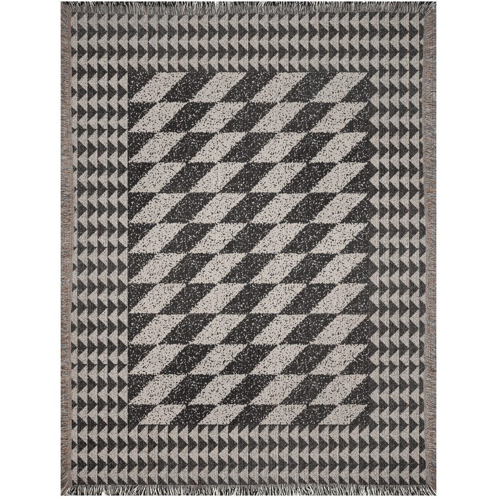 Black and Beige Geometric Grunge Woven Blanket