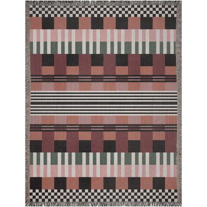 Modern Checkered Stripes Woven Throw Blanket