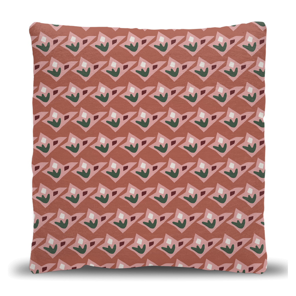 Terracotta, Pink, and Green Geometric Floral Woven Pillow