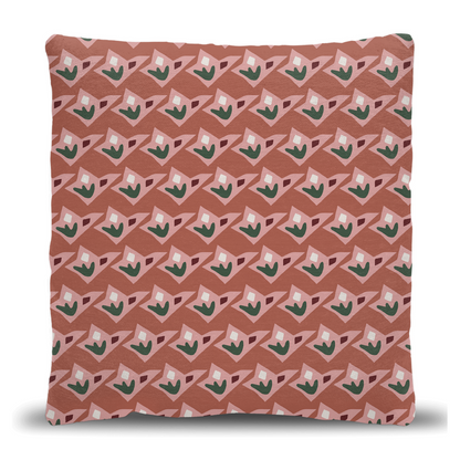 Terracotta, Pink, and Green Geometric Floral Woven Pillow