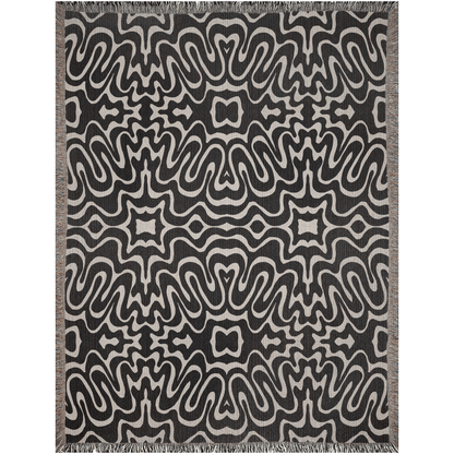 Monochrome Psychedelic Woven Cotton Throw Blanket