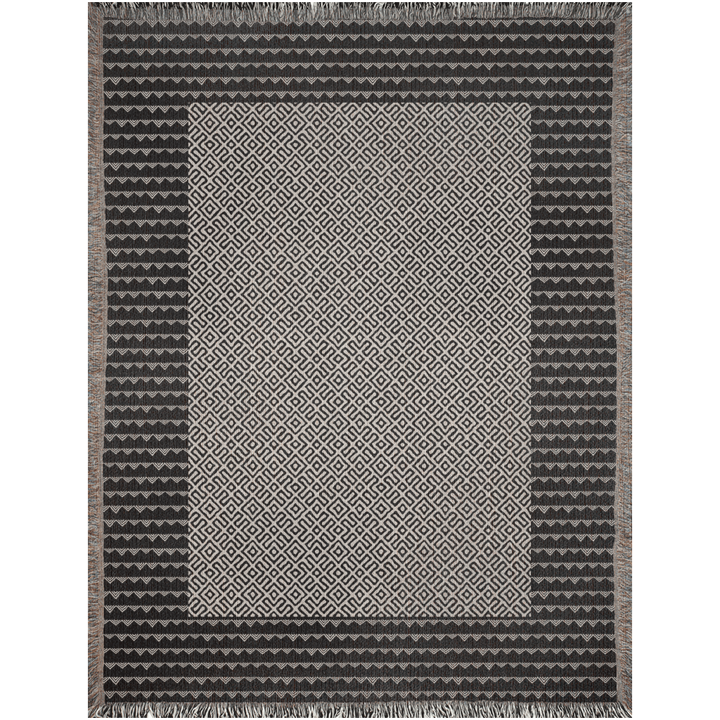 Modern Beige and Black Boho Lines Woven Blanket