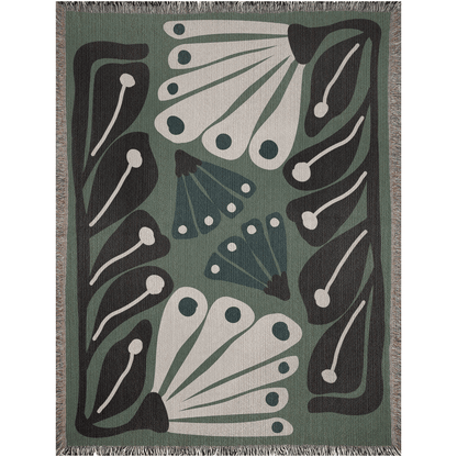Green Matisse Inspired Retro Flower Woven Cotton Throw Blankets - Taylor Bassam
