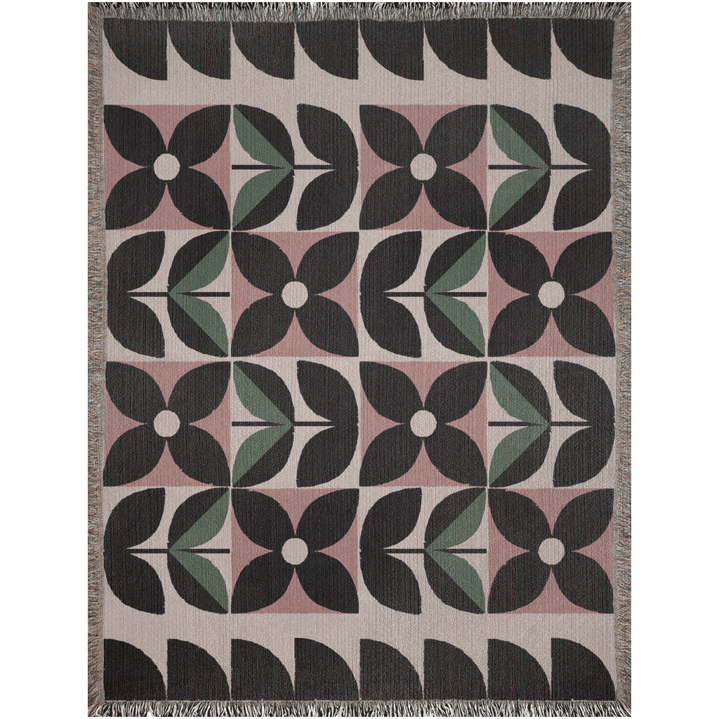 Mid-Century Modern Geometric Floral Cotton Throw Blanket