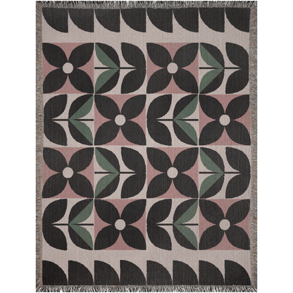 Mid-Century Modern Geometric Floral Cotton Throw Blanket