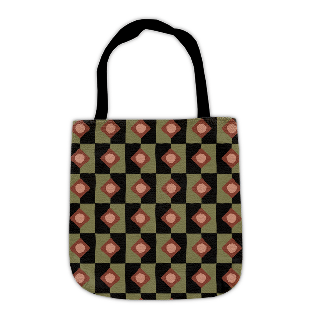 Olive Green Diamond Pattern Geometric Tote Bag