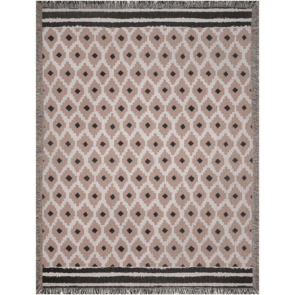 Diamond Trellis Woven Cotton Blanket in Beige and Black