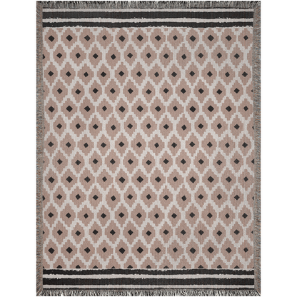 Diamond Trellis Woven Cotton Blanket in Beige and Black