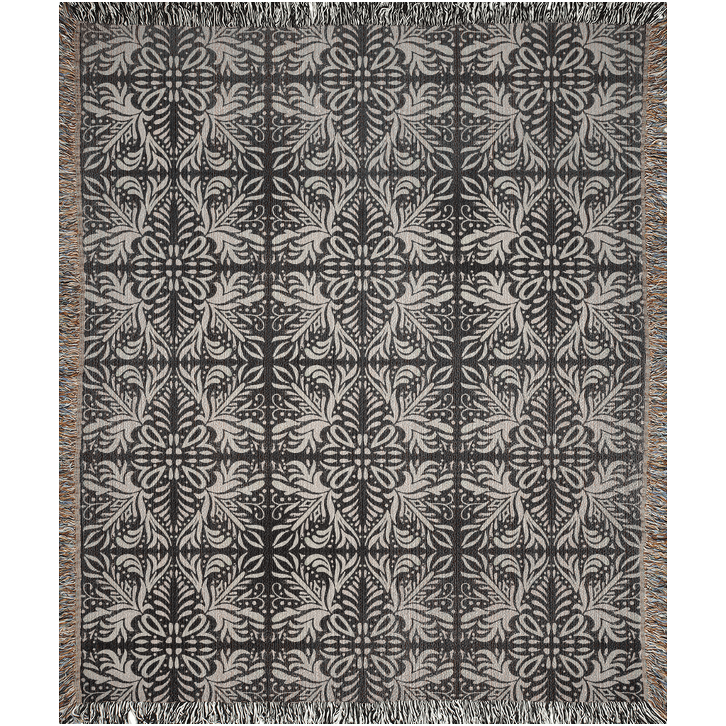 Heritage-Inspired Beige and Black Woven Throw Blanket