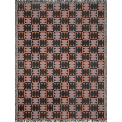 Rust and Mauve Geometric Woven Throw Blanket