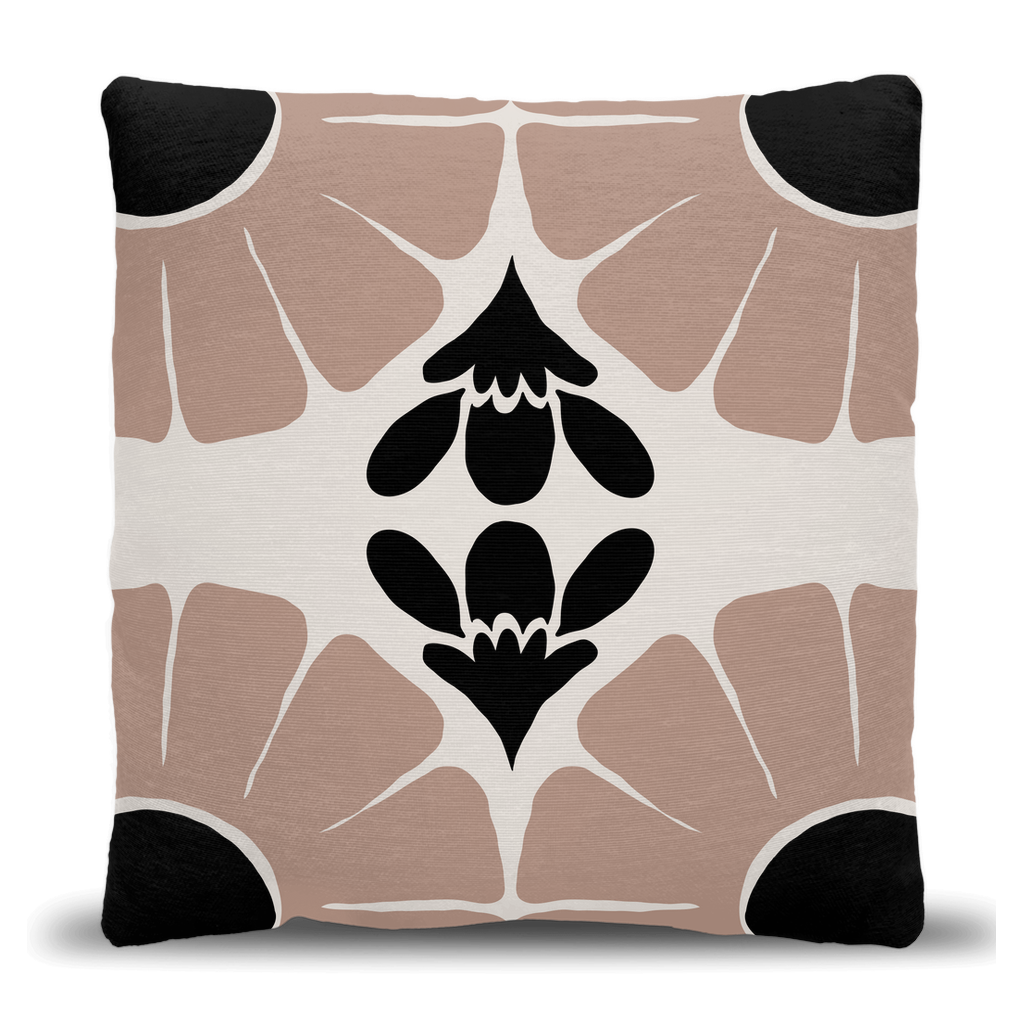 Beige, Black, and Cream Abstract Floral Woven Pillow