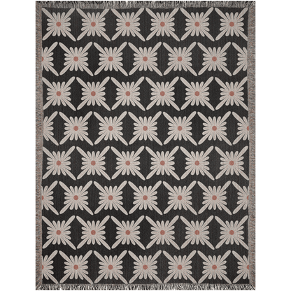 Modern Black and White Daisy Woven Cotton Throw Blankets - Taylor Bassam