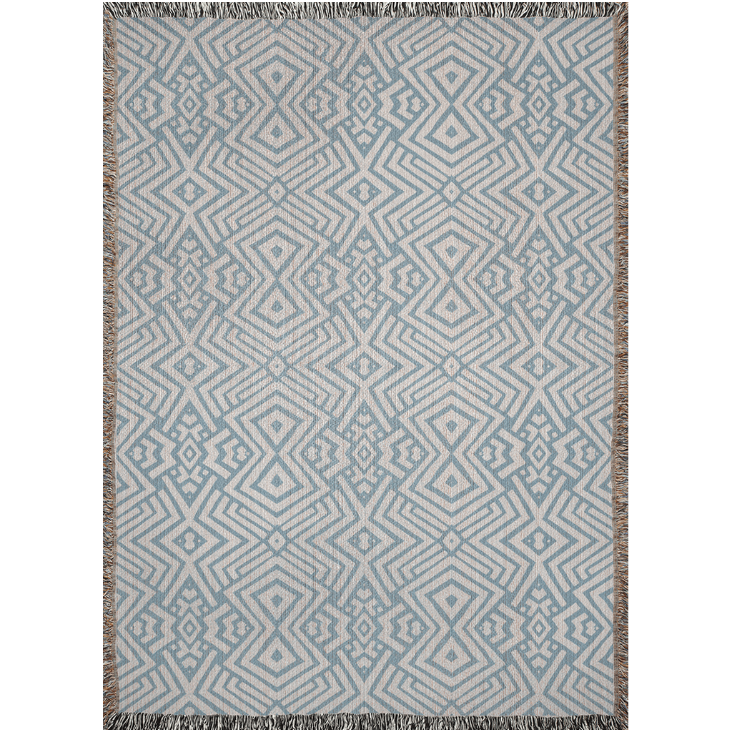 Chic Blue and White Geometric Cotton Knit Throw Blanket