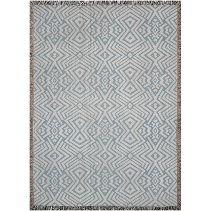 Chic Blue and White Geometric Cotton Knit Throw Blanket