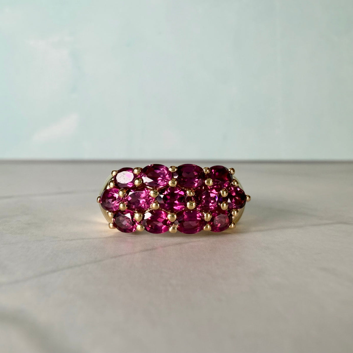 Vintage Style Garnet Cluster Ring | Gold Plated Sterling Silver Statement Ring