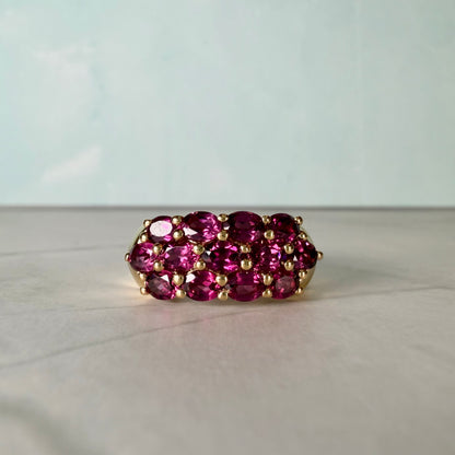 Vintage Style Garnet Cluster Ring | Gold Plated Sterling Silver Statement Ring