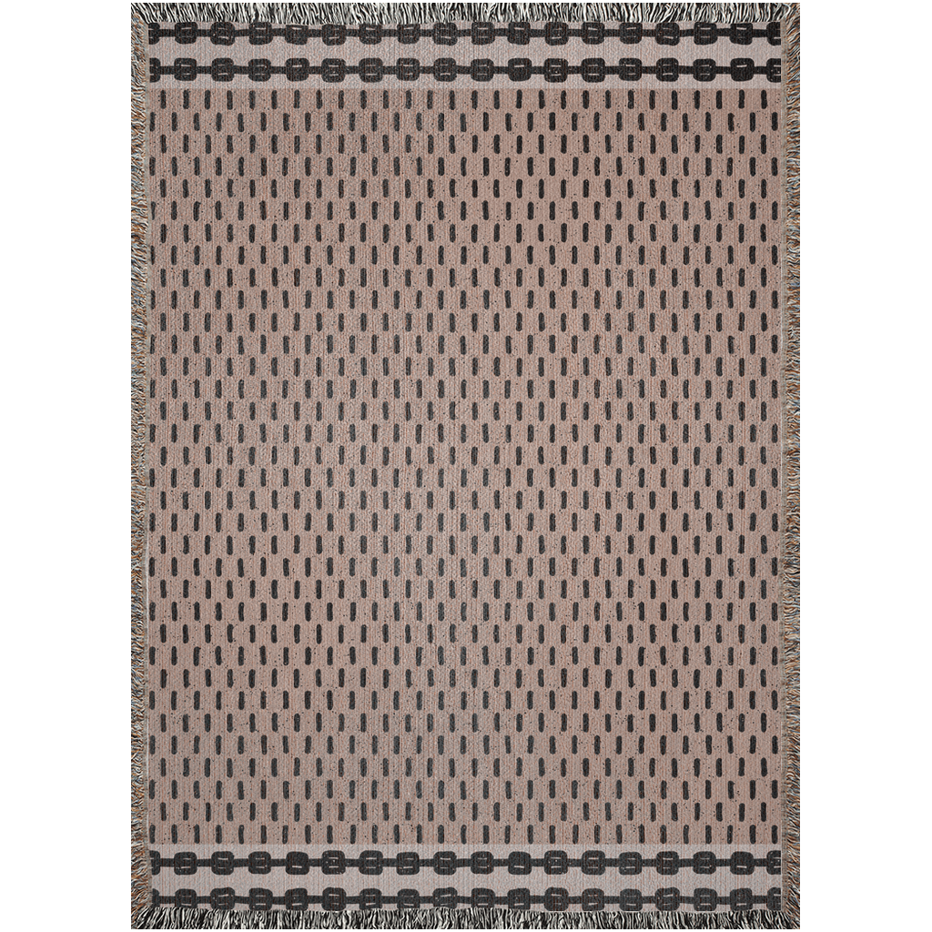 Dot Pattern Woven Cotton Blanket in Beige and Black