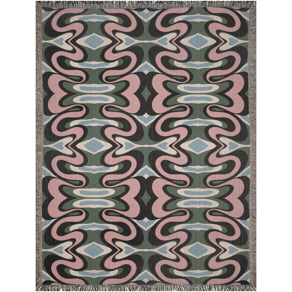 Vibrant Psychedelic Cotton Blanket in Green, Pink, Blue, and Black