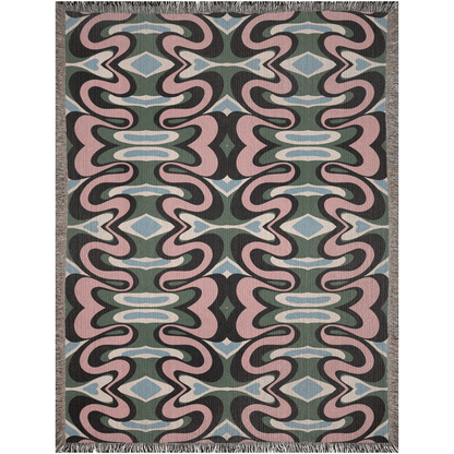 Vibrant Psychedelic Cotton Blanket in Green, Pink, Blue, and Black