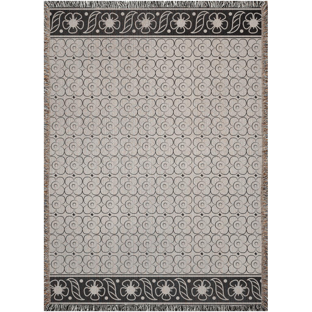 Batik Elegance: Black and Beige Woven Cotton Throw Blanket