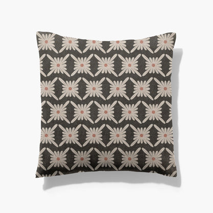 Contemporary Black and White Floral Woven Cotton Throw Pillow