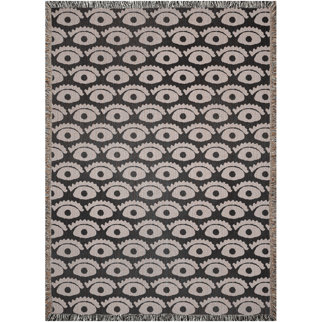All-Seeing Eye Woven Cotton Blanket in Black and Beige