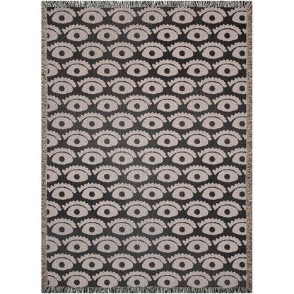 All-Seeing Eye Woven Cotton Blanket in Black and Beige