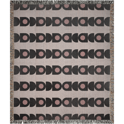 Blush and Charcoal Geometric Woven Throw Blanket