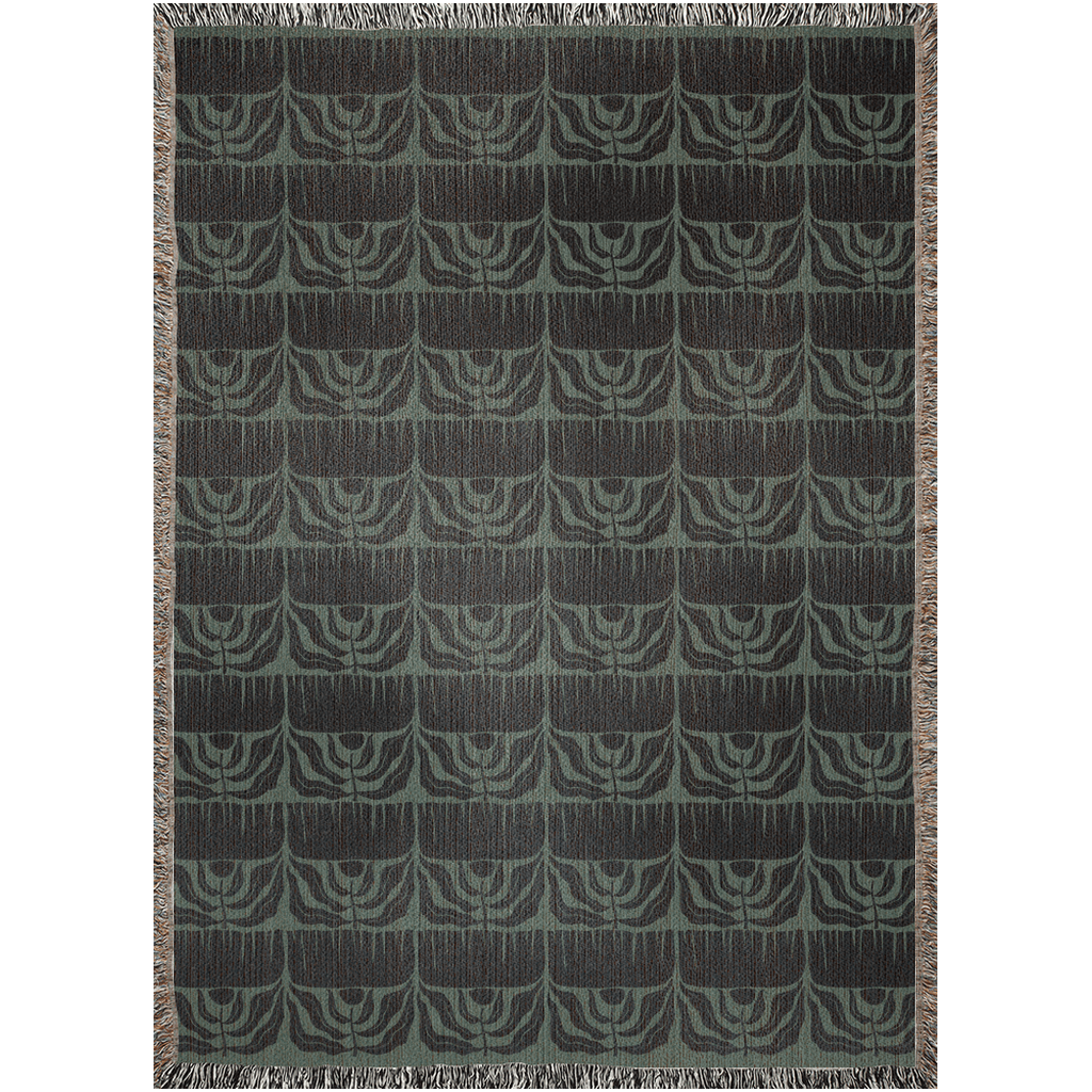 Green and Black Matisse Style Floral Woven Cotton Throw Blankets - Taylor Bassam