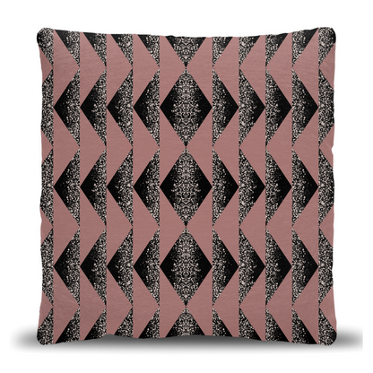 Art Deco Diamond Pattern Woven Pillow in Rose and Black