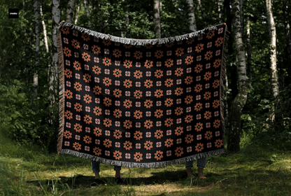 Retro Flower Power Woven Throw Blanket