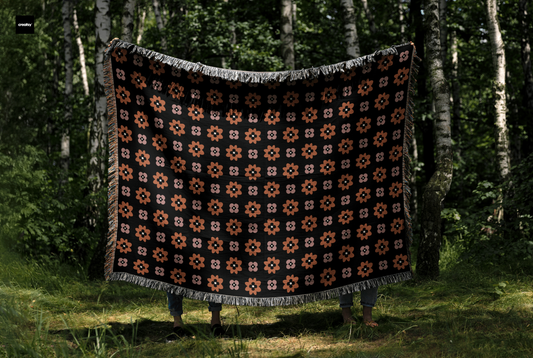 Retro Flower Power Woven Throw Blanket