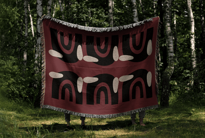 Retro Arch Woven Throw Blanket – Burgundy & Black Modernist