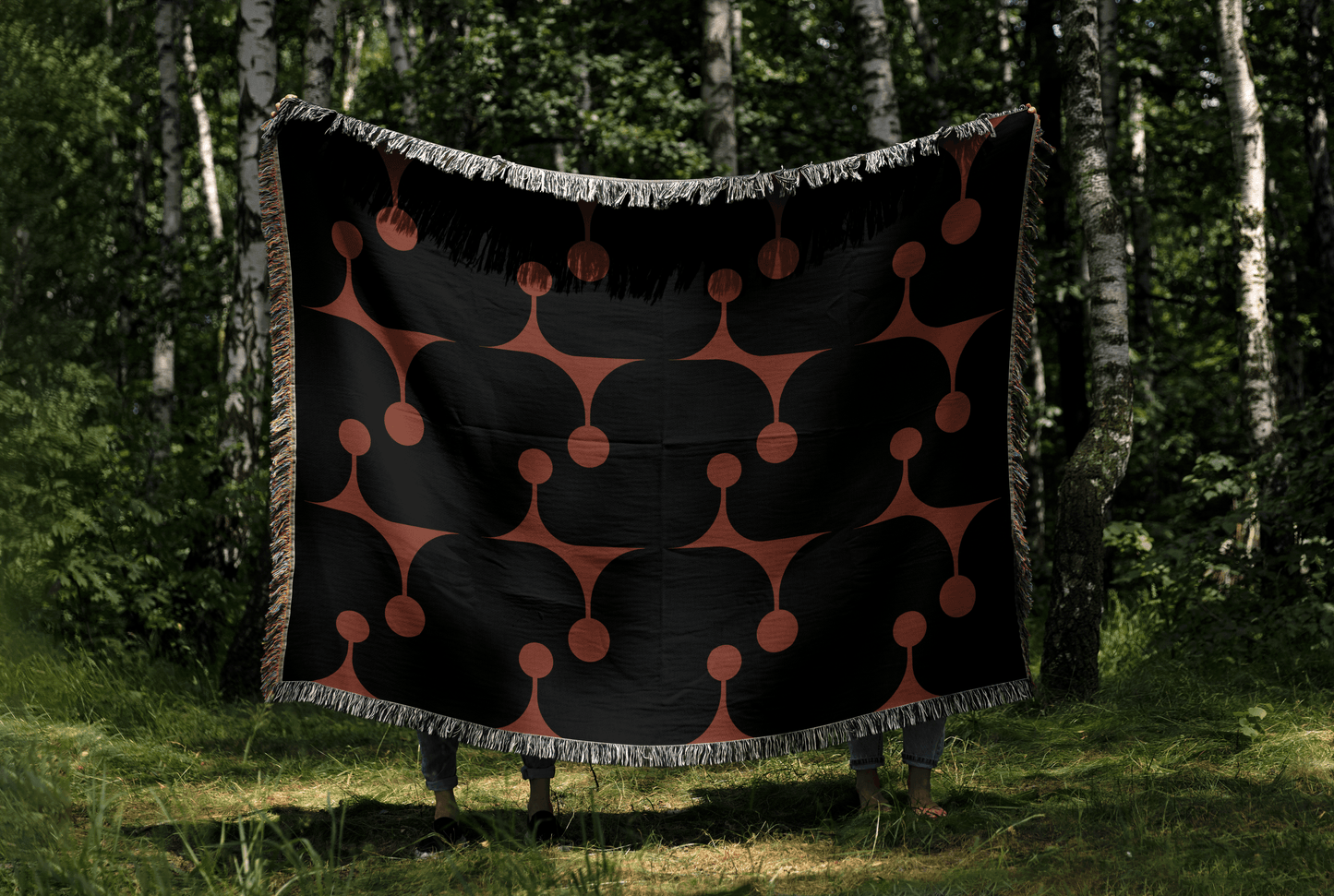 Retro Geometric Woven Cotton Throw Blanket – Mid-Century Modern