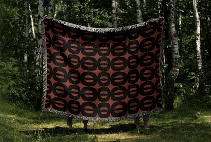 Rust and Charcoal Geometric Woven Throw Blanket – Mid-Century Modern Style