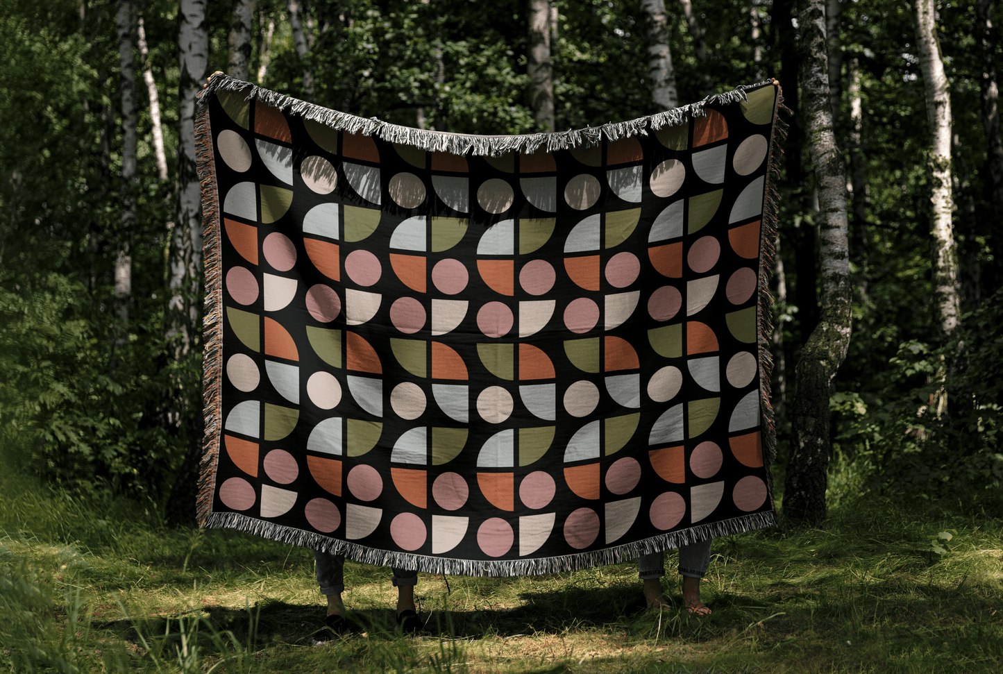 Colorful Geometric Woven Cotton Throw Blanket – Retro Modern Design