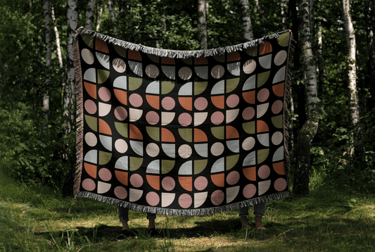 Colorful Geometric Woven Cotton Throw Blanket – Retro Modern Design
