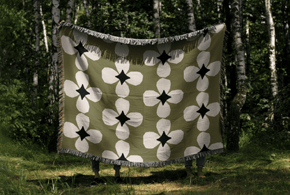 Olive Green Floral Woven Throw Blanket – Mid-Century Starflower