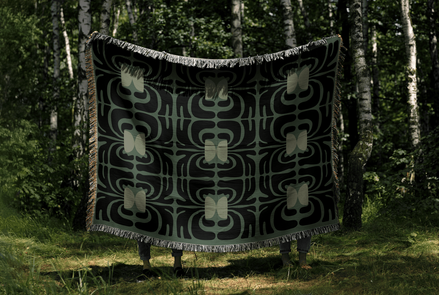 Olive Green & Charcoal Matisse Retro Woven Throw Blanket