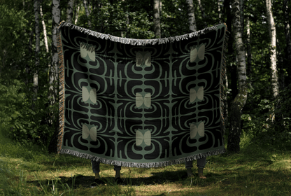 Olive Green & Charcoal Matisse Retro Woven Throw Blanket