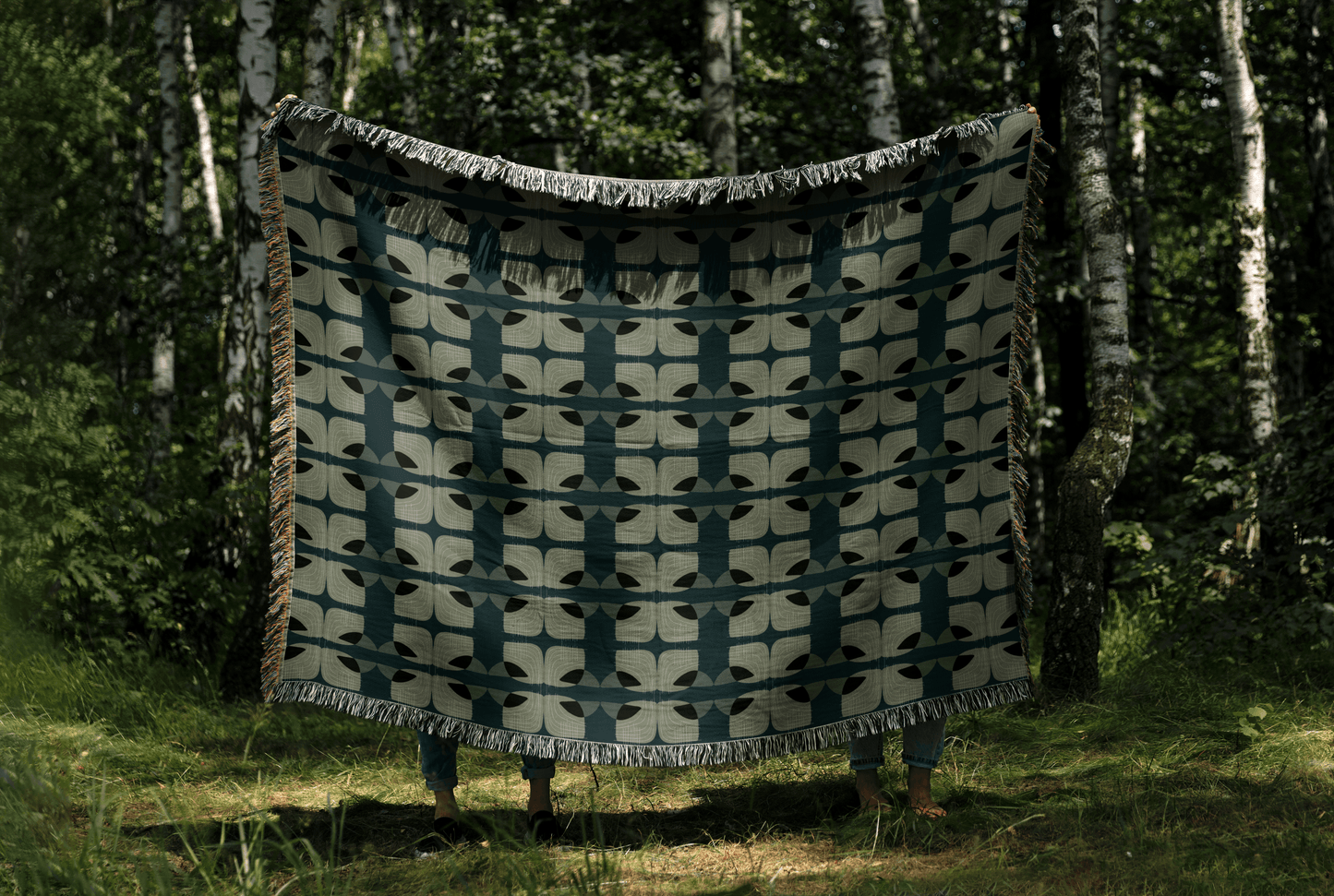 Sage Green & Teal Abstract Botanical Design – Mid-Century Modern Style