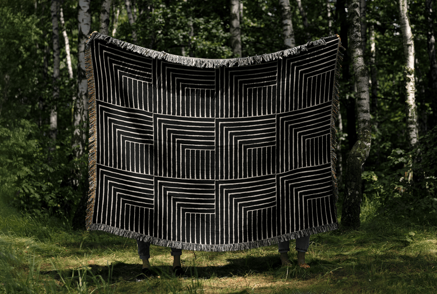 Black and Beige MCM Minimalist Geometric Throw Blanket
