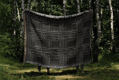 Black and Beige MCM Minimalist Geometric Throw Blanket