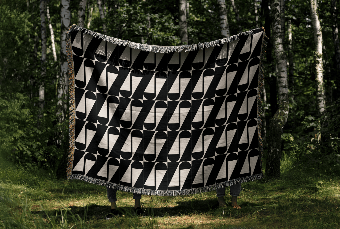 Beige and Black Retro Art Woven Throw Blanket