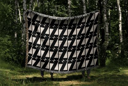 Beige and Black Retro Art Woven Throw Blanket