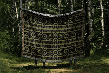 Retro Olive Green Mid-Century Woven Throw Blanket